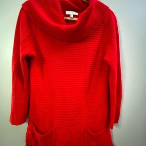 Long red turtleneck sweater